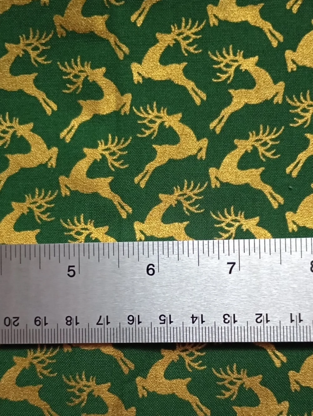 Holiday Green and Gold Reindeer Pattern Patrick Lose 100% Cotton Fabric 1 Yard
